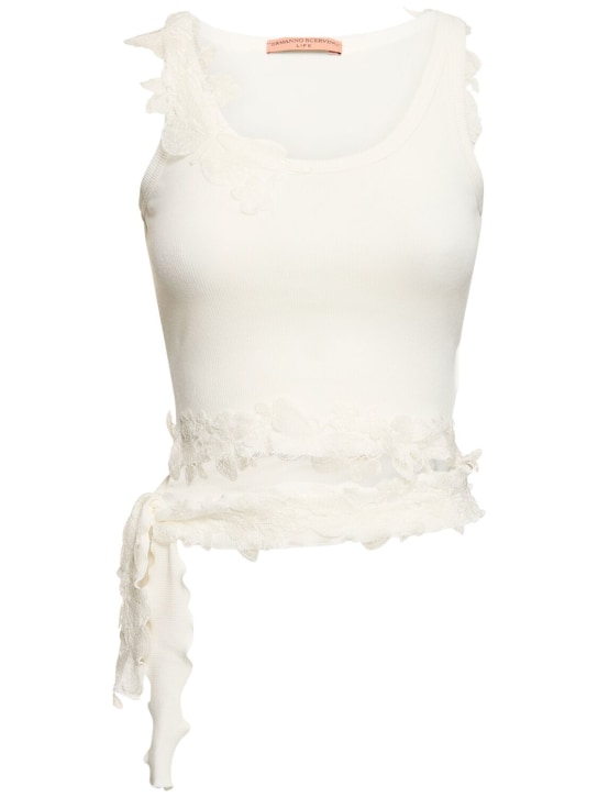 Ermanno Scervino: Jersey & lace cropped top - Beyaz - women_0 | Luisa Via Roma