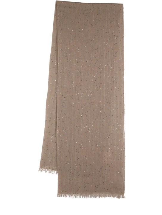 Brunello Cucinelli: Sequin embellished cashmere scarf - Nude - women_0 | Luisa Via Roma