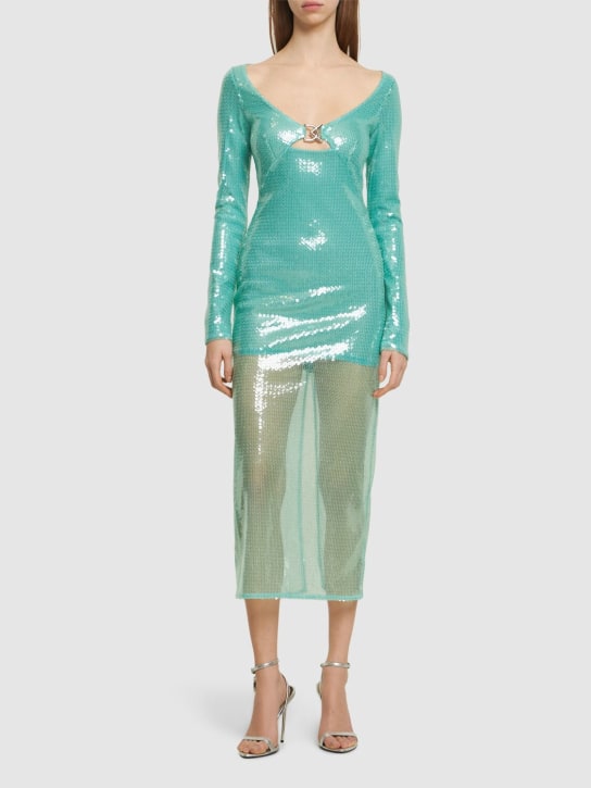 David Koma: Logo buckle sequined midi dress - Turquoise - women_1 | Luisa Via Roma