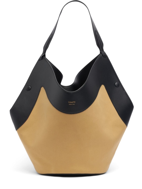 Khaite: Medium Lotus canvas & leather tote bag - Black/Honey - women_0 | Luisa Via Roma