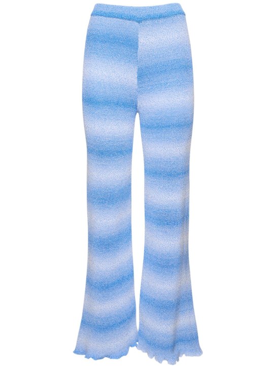 MSGM: Pantalon en maille de coton mélangé - Bleu Clair - women_0 | Luisa Via Roma