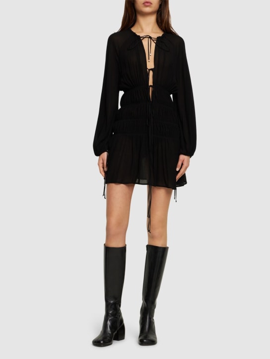 Blumarine: Robe courte en jersey de viscose froncée - Noir - women_1 | Luisa Via Roma