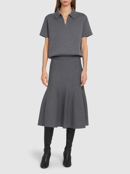 Khaite: Odil knitted wool blend midi skirt - Grey - women_1 | Luisa Via Roma