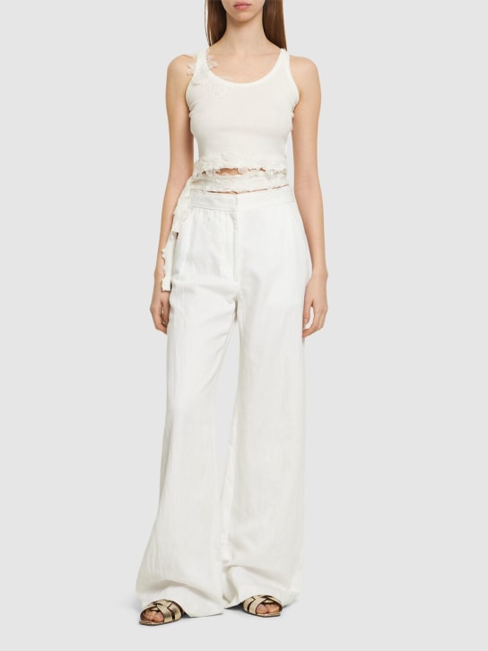 Ermanno Scervino: Jersey & lace cropped top - Beyaz - women_1 | Luisa Via Roma