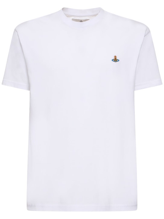 Vivienne Westwood: Camiseta de jersey de algodón con logo bordado - Blanco - men_0 | Luisa Via Roma