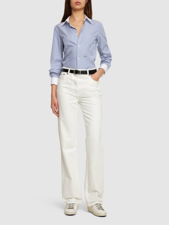 Dsquared2: Striped cotton shirt - Beyaz/Mavi - women_1 | Luisa Via Roma