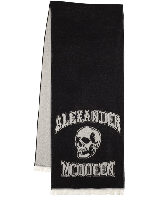 Alexander McQueen: Varsity logo wool scarf - Siyah/Bej - men_0 | Luisa Via Roma