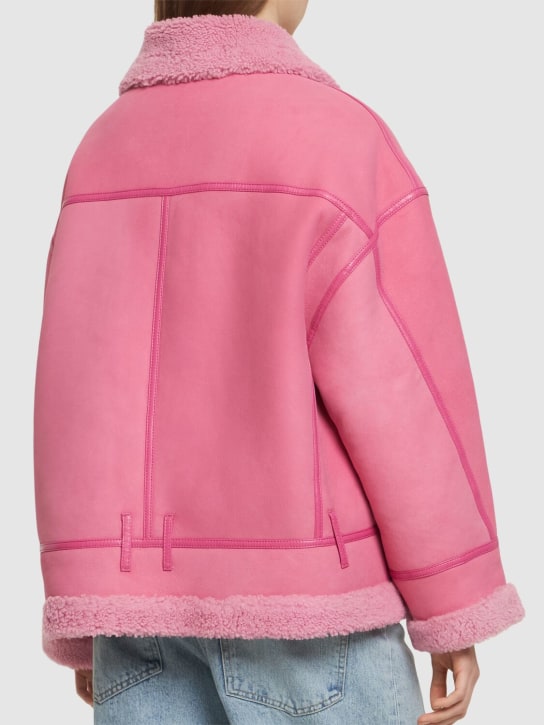David Koma: Suede shearling jacket - Fuchsia - women_3 | Luisa Via Roma