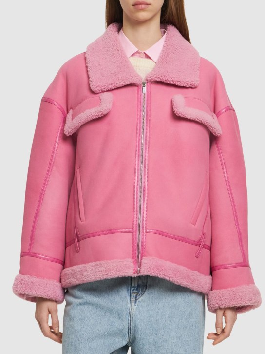 David Koma: Suede shearling jacket - Fuchsia - women_2 | Luisa Via Roma