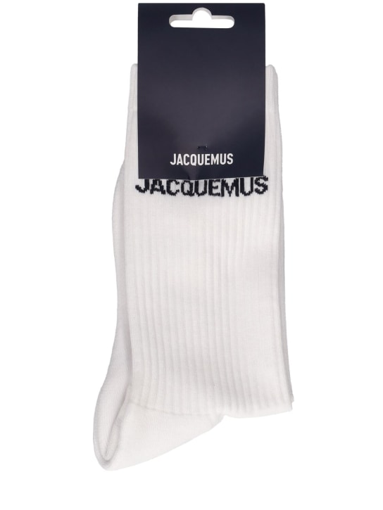 Jacquemus: Les Chaussettes logo knit socks - Beyaz - women_0 | Luisa Via Roma