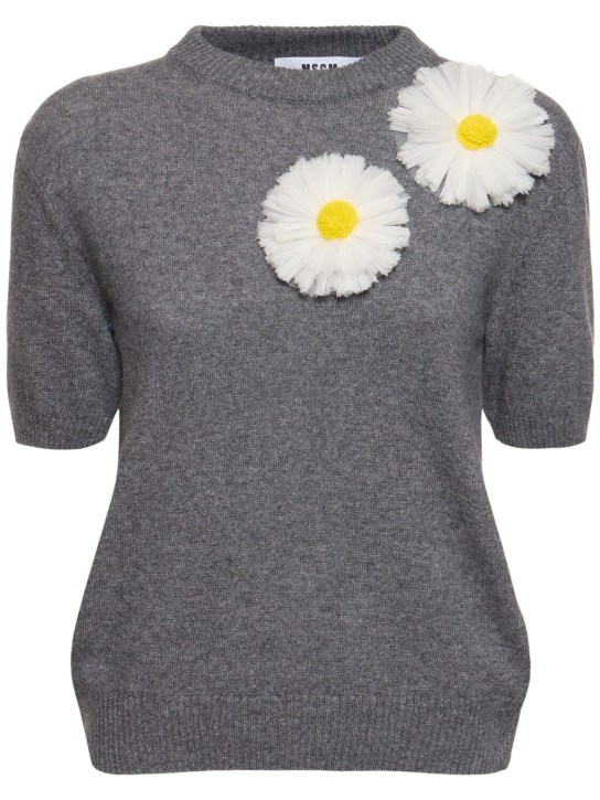 MSGM: Wool blend short sleeve sweater - Gri - women_0 | Luisa Via Roma