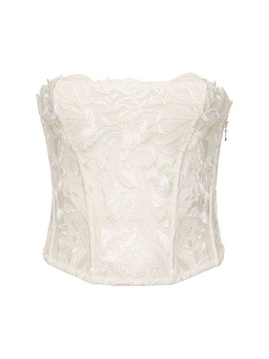 Fleur Du Mal: Floral embroidered corset top - Beyaz - women_0 | Luisa Via Roma