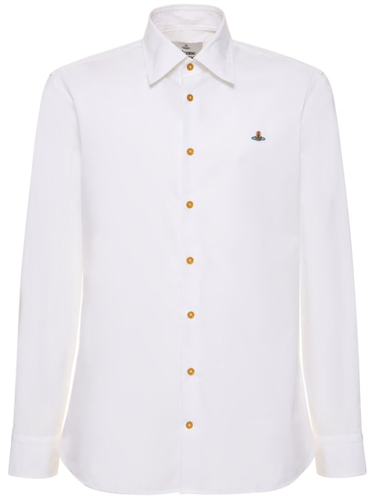 Vivienne Westwood: Logo embroidery cotton poplin shirt - Beyaz - men_0 | Luisa Via Roma