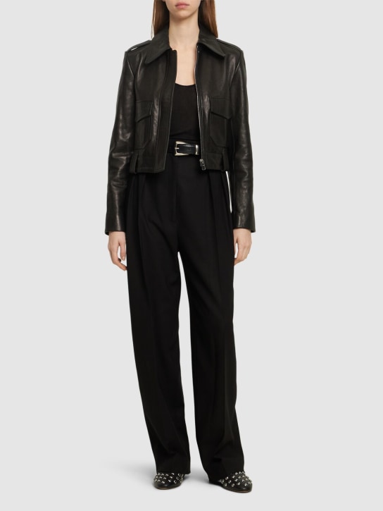 Khaite: Cordelia leather jacket - Black - women_1 | Luisa Via Roma