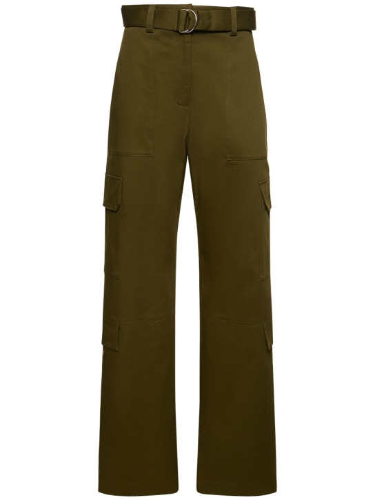 MSGM: Cotton blend straight cargo pants - Military Green - women_0 | Luisa Via Roma