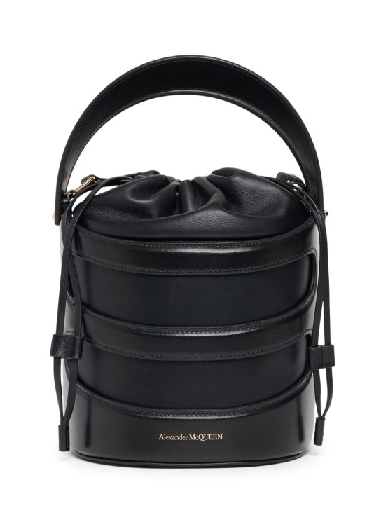 Alexander McQueen: The Rise leather bucket bag - Siyah - women_0 | Luisa Via Roma