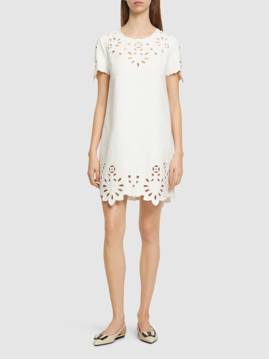 Ermanno Scervino: Embroidered cady short sleeve mini dress - White - women_1 | Luisa Via Roma