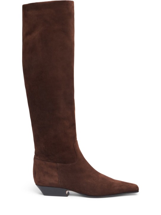 Khaite: 25mm Marfa suede tall boots - Dark Brown - women_0 | Luisa Via Roma