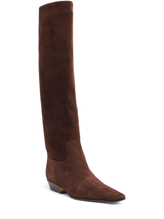 Khaite: 25mm Marfa suede tall boots - Dark Brown - women_1 | Luisa Via Roma