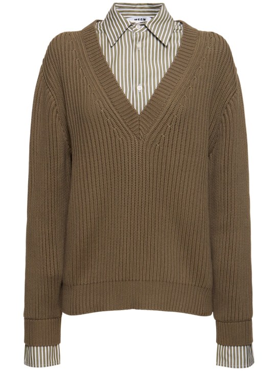 MSGM: Cotton V-neck sweater - Green - women_0 | Luisa Via Roma