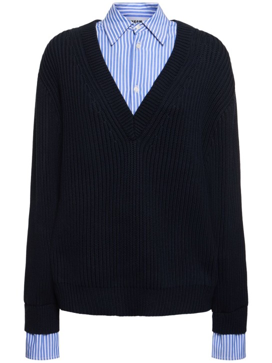MSGM: Cotton V-neck sweater - Mavi - women_0 | Luisa Via Roma