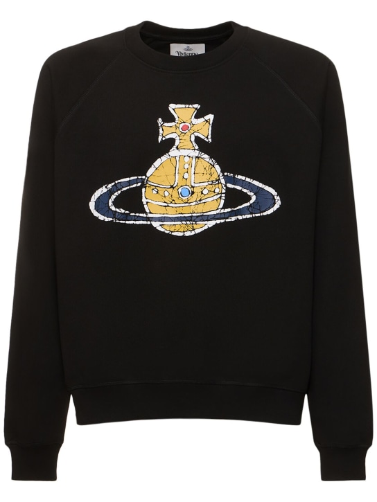 Vivienne Westwood: Logo print cotton raglan sweatshirt - Siyah - men_0 | Luisa Via Roma