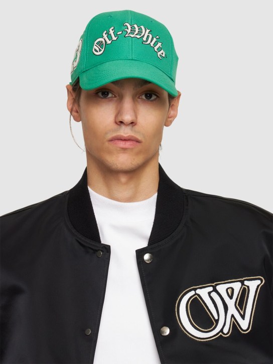Off-White: Multi logo cotton baseball cap - Yeşil - men_1 | Luisa Via Roma