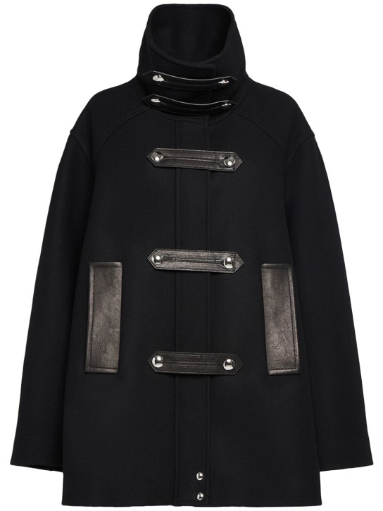 Khaite: Manteau en laine mélangée et cuir Melbo - Noir - women_0 | Luisa Via Roma