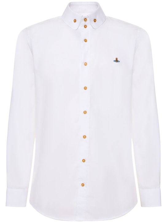 Vivienne Westwood: Logo刺绣棉质府绸衬衫 - 白色 - men_0 | Luisa Via Roma