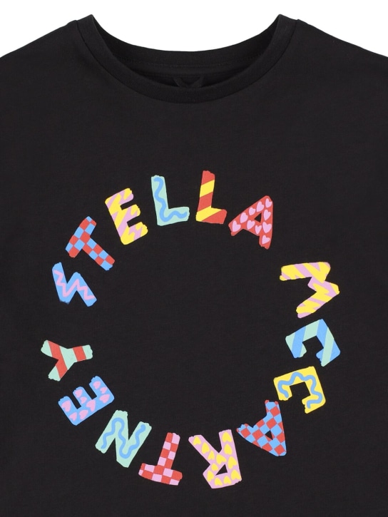 Stella Mccartney Kids: 오가닉 코튼 프린트 로고 티셔츠 - 블랙 - kids-girls_1 | Luisa Via Roma