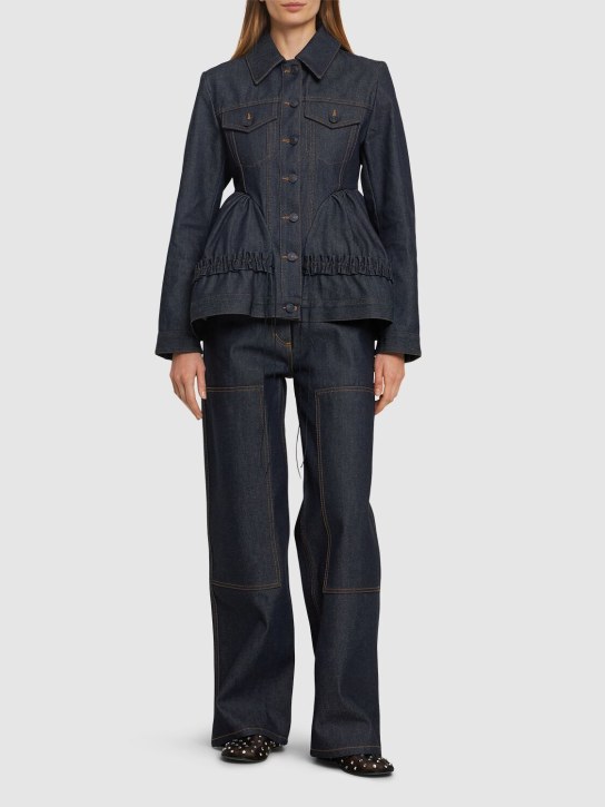 Cecilie Bahnsen: Ulanda fitted waist cotton denim jacket - Blue - women_1 | Luisa Via Roma