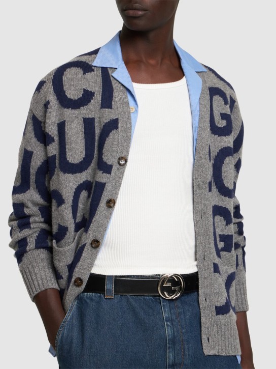 Gucci: 4cm breiter Ledergürtel mit GG- Interlocking - Schwarz - men_1 | Luisa Via Roma