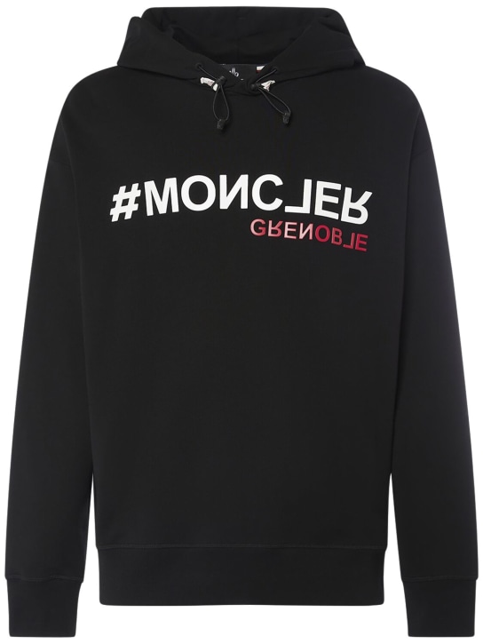 Moncler Grenoble: Logo cotton hoodie - Siyah - men_0 | Luisa Via Roma
