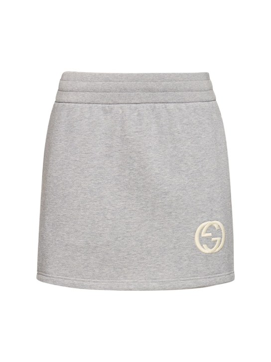 Gucci: Minifalda de algodón - Gris Melange - women_0 | Luisa Via Roma