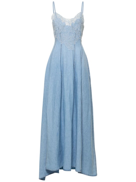 Ermanno Scervino: Embroidered cotton & linen maxi dress - Light Blue - women_0 | Luisa Via Roma