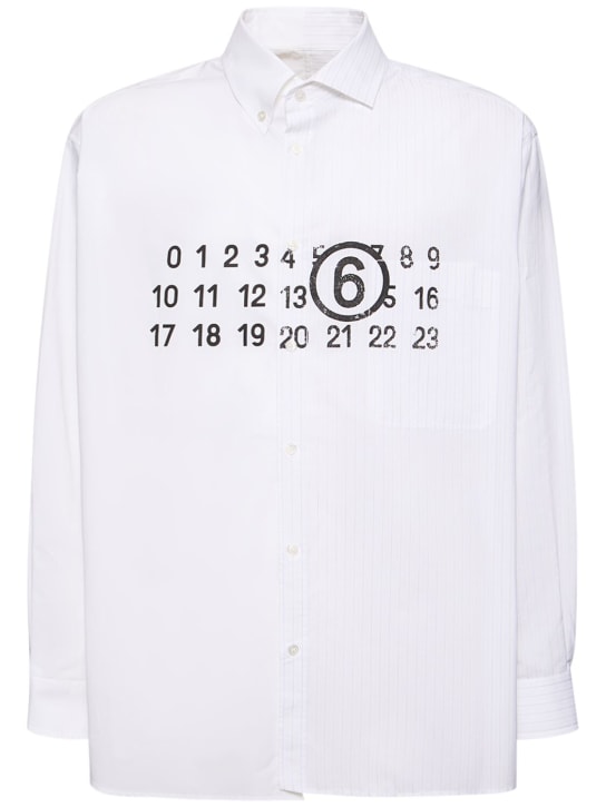 MM6 Maison Margiela: Camicia in popeline di cotone con logo - Bianco - men_0 | Luisa Via Roma