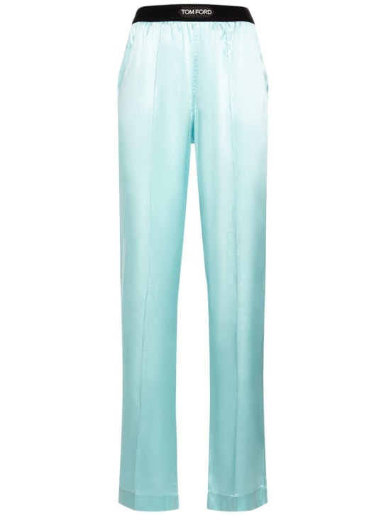 Tom Ford: Pantalon de pyjama en satin de soie - Turquoise - women_0 | Luisa Via Roma