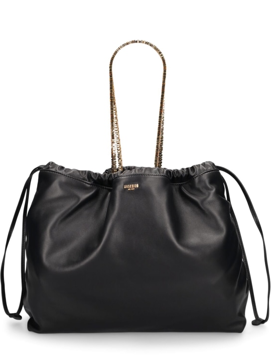 Moschino: Logo Napa leather shoulder bag - Black - women_0 | Luisa Via Roma
