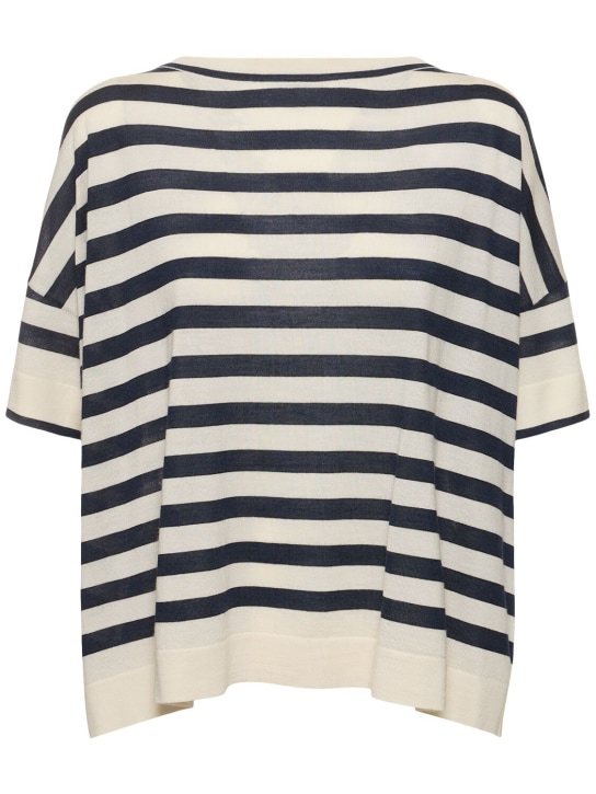 Brunello Cucinelli: Cashmere & silk boat neck striped top - Beyaz/Mavi - women_0 | Luisa Via Roma