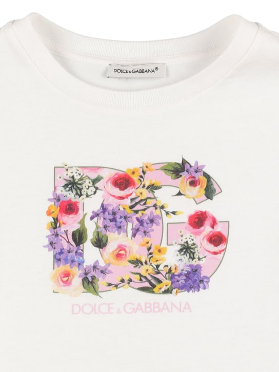 Dolce&Gabbana: T-shirt in jersey di cotone con logo - Bianco - kids-girls_1 | Luisa Via Roma