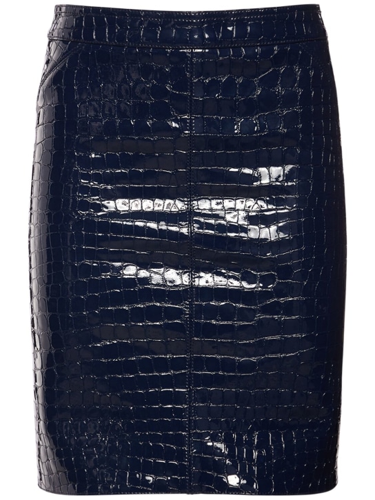 Tom Ford: Minirock aus glänzendem Leder mit Krokodilmuster - Blau - women_0 | Luisa Via Roma
