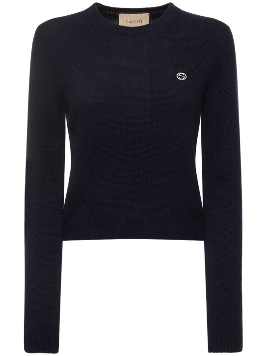 Gucci: Wool blend crewneck jumper - Mavi - women_0 | Luisa Via Roma