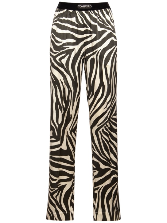 Tom Ford: Pantalon de pyjama en satin de soie imprimée - Noir/Blanc - women_0 | Luisa Via Roma