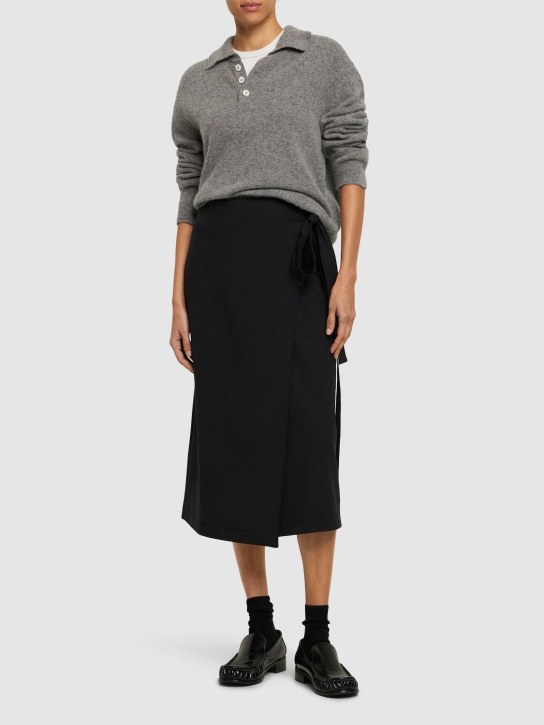 MSGM: Stretch wool wrap midi skirt - Black - women_1 | Luisa Via Roma