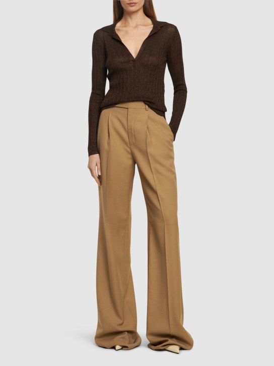 Tom Ford: Lurex ribbed knit long sleeve polo - Brown - women_1 | Luisa Via Roma