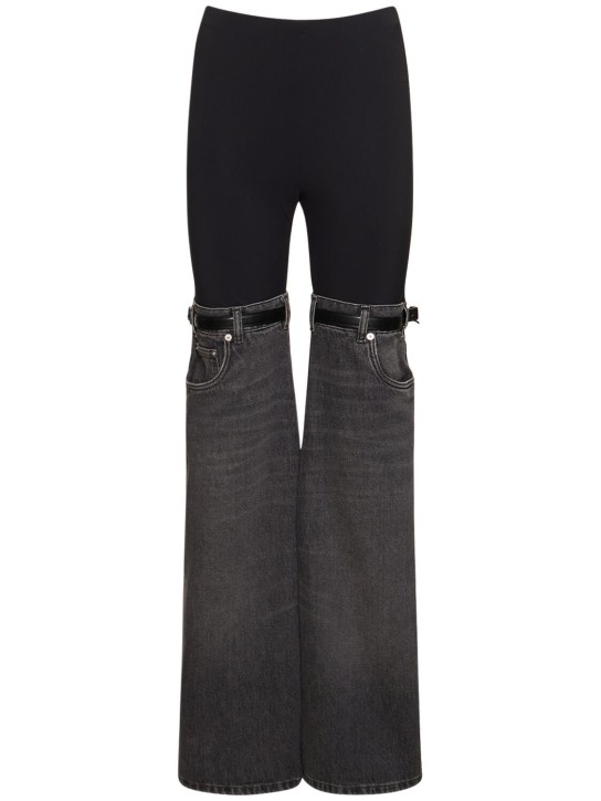 Coperni: Hybrid平纹织物&牛仔喇叭裤 - Black/Washed Denim - women_0 | Luisa Via Roma