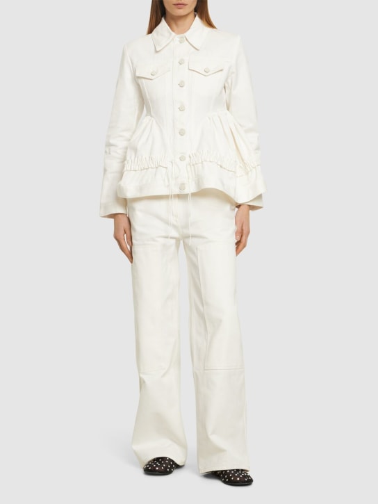 Cecilie Bahnsen: Ulanda fitted waist cotton denim jacket - Beyaz - women_1 | Luisa Via Roma