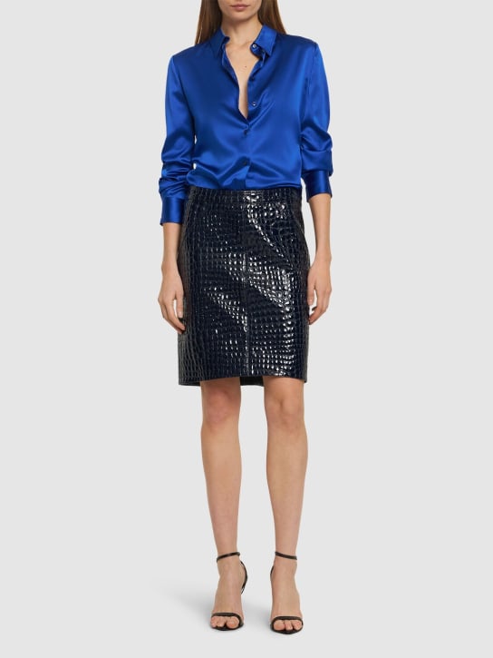Tom Ford: Glossy croc print leather mini skirt - Blue - women_1 | Luisa Via Roma