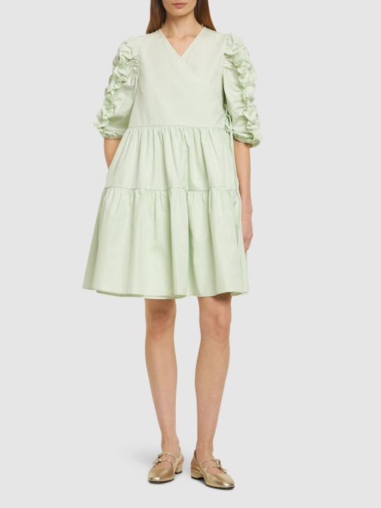 Cecilie Bahnsen: Vermont cotton 3/4 sleeve mini dress - Green - women_1 | Luisa Via Roma