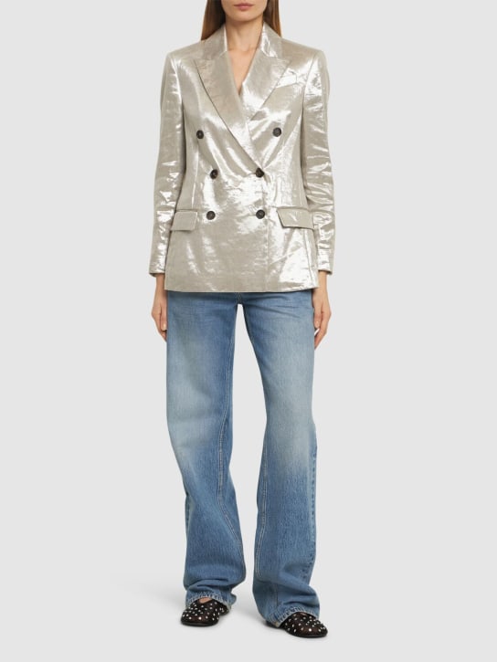 Brunello Cucinelli: Metallic linen gabardine jacket - Silver - women_1 | Luisa Via Roma